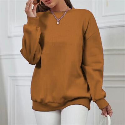 Thick Loose Round Neck Long Sleeve Solid Color Hoodie