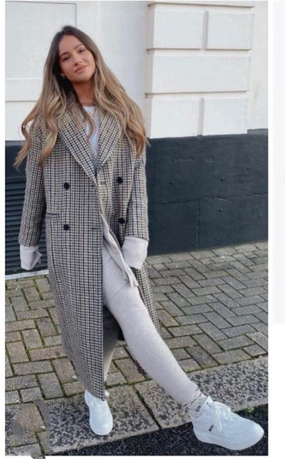 Retro Wild Long Houndstooth Woolen Coat