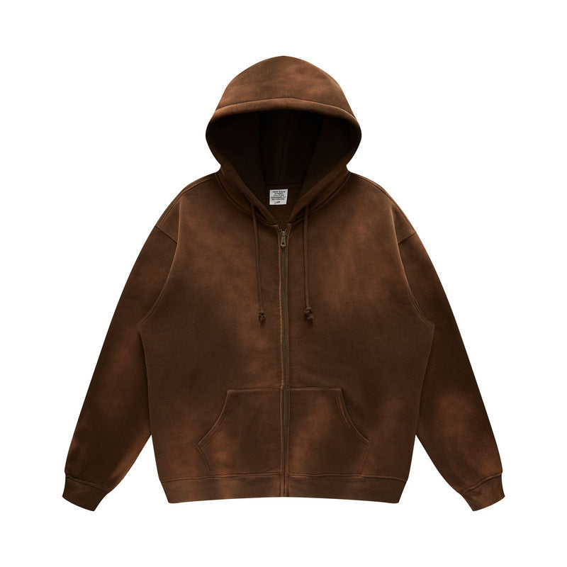 European High Street Winter Vintage Wash Solid Color Hoodie