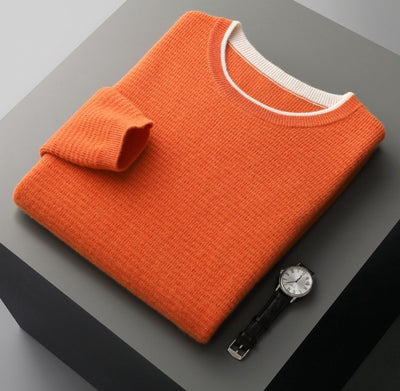 Waffle Crew Neck False Two-piece Suit Knitted Sweater