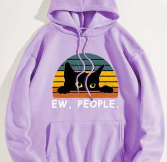 Women's Sweater Cat Printing Drawstring Printed Hooded