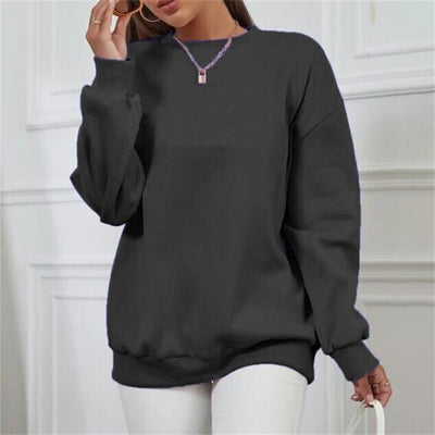 Thick Loose Round Neck Long Sleeve Solid Color Hoodie