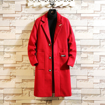 Slim mid-length woolen coat warm men's woolen trench coat