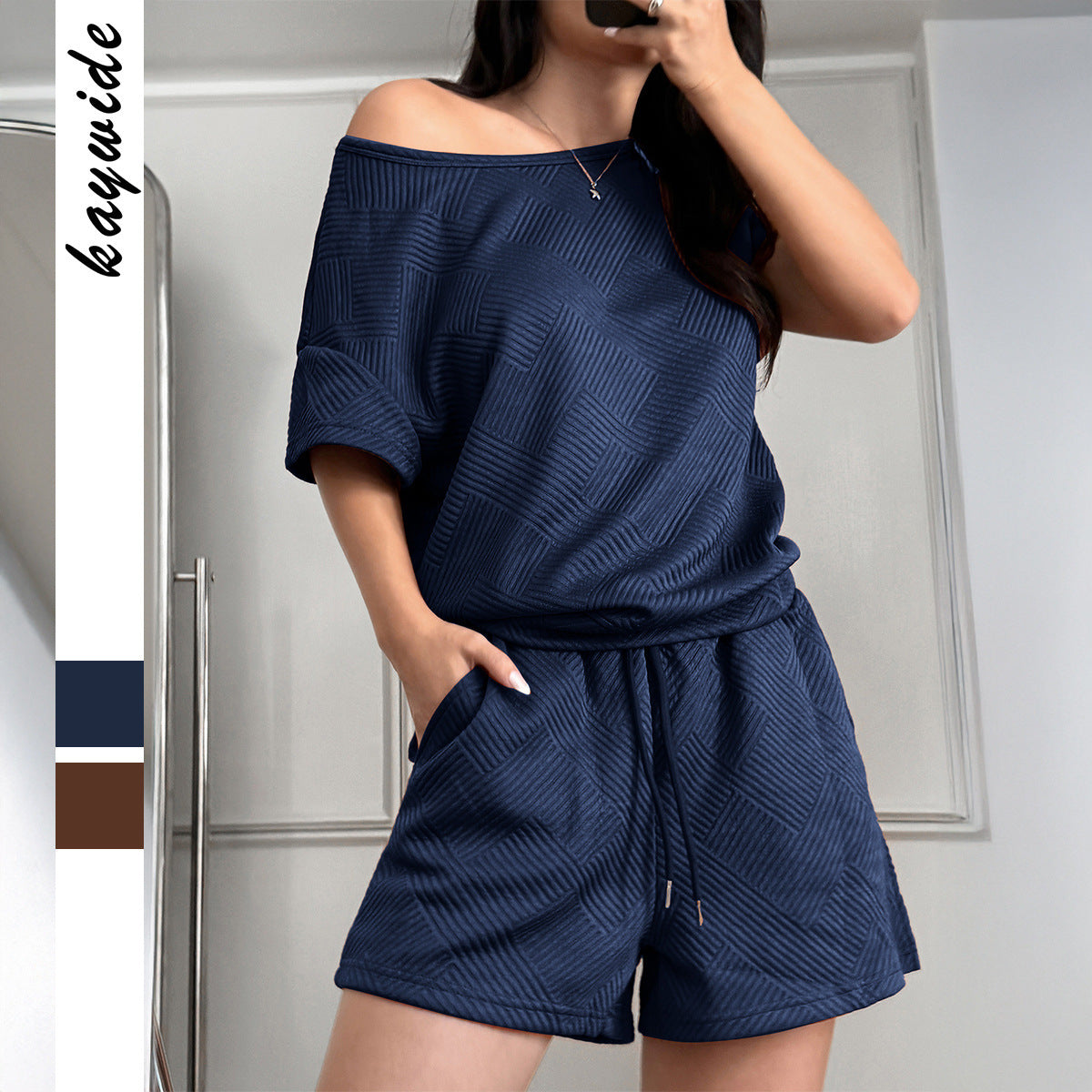 Y2g Sports Style Solid Color Short Sleeve Lace-up Shorts Suit Women's Clothing