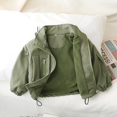 Children's Tooling Fleece-lined Stitching Jacket