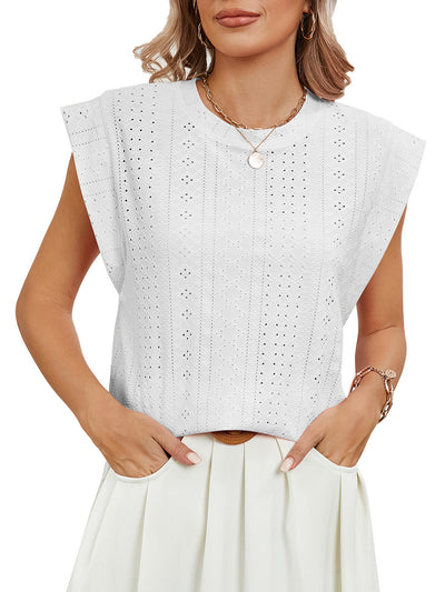 Summer Hollow Short-sleeved T-shirt Vest Fashion Solid Color Loose Round Neck Top For Womens Clothing