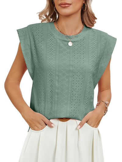 Summer Hollow Short-sleeved T-shirt Vest Fashion Solid Color Loose Round Neck Top For Womens Clothing