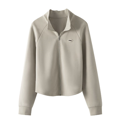 Women's Sports Raglan Sweater Short Embroidery Zipper Cardigan Outerwear