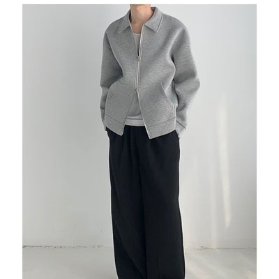 Men's Japanese Solid Color Flip Collar Zipper Coat