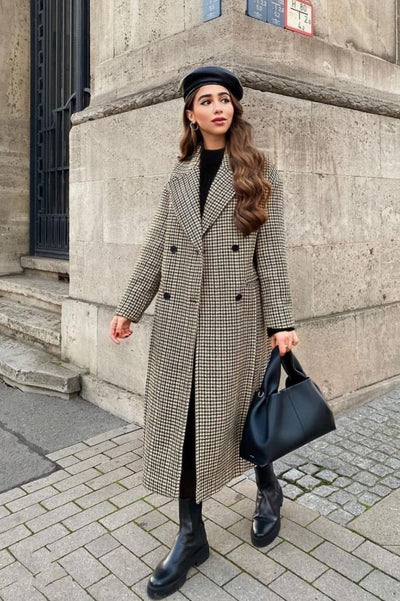 Retro Wild Long Houndstooth Woolen Coat