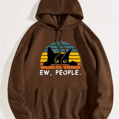 Women's Sweater Cat Printing Drawstring Printed Hooded