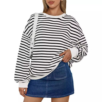 Women's Colorful Striped Round Neck Loose Sweatshirt