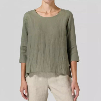 Cotton And Linen Plus Size Women's Clothing 34 Sleeve Casual Loose-fitting T-shirt