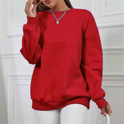 Thick Loose Round Neck Long Sleeve Solid Color Hoodie